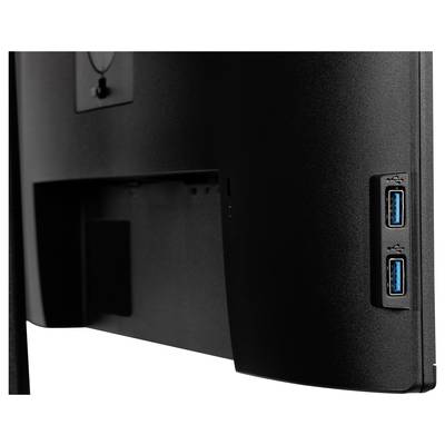 Detailný záber zadnej strany čierneho monitora s dvoma USB 3.0 portami na pravej strane.