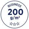 Nápis "Business 200 g/m²" v kruhovom dizajne s tromi hviezdami pod ním.