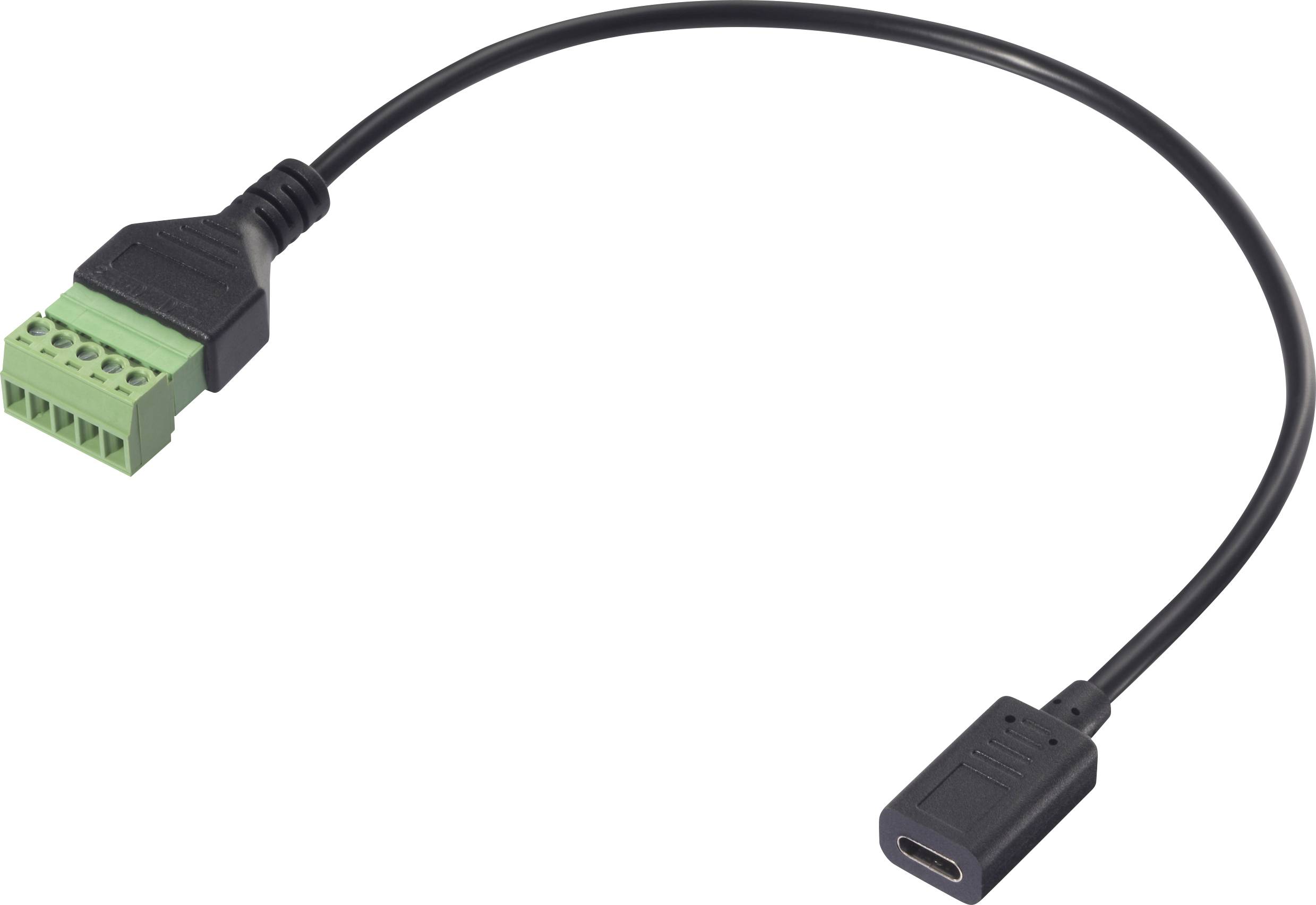 USB-C adaptérový kábel so zelenou pripojovacou svorkou a čiernym USB-C konektorom na druhom konci, vhodný pre elektronické prepojenia.