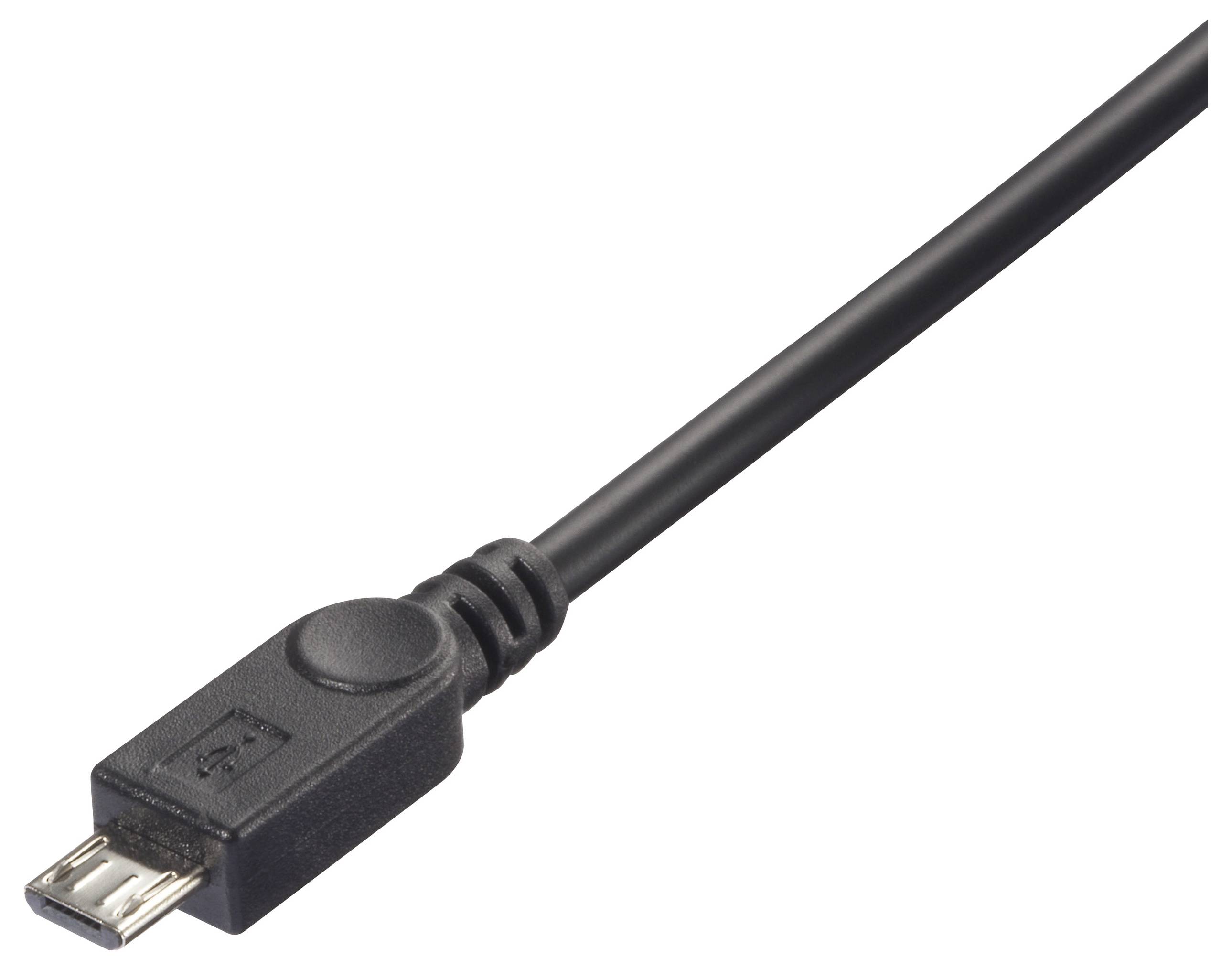 Čiernený micro-USB kábel so zástrčkou, vhodný na nabíjanie a prenos dát.
