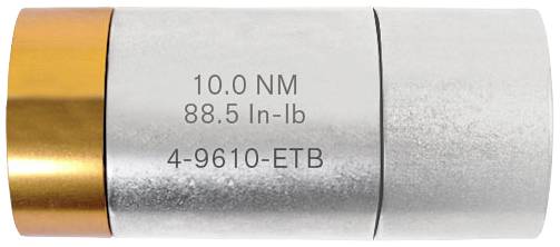 Momentový adaptér s gravírovaním: '10.0 NM, 88.5 In-lb, 4-9610-ETB'. Strieborné valcové telo s bronzovým koncovým uzáverom.