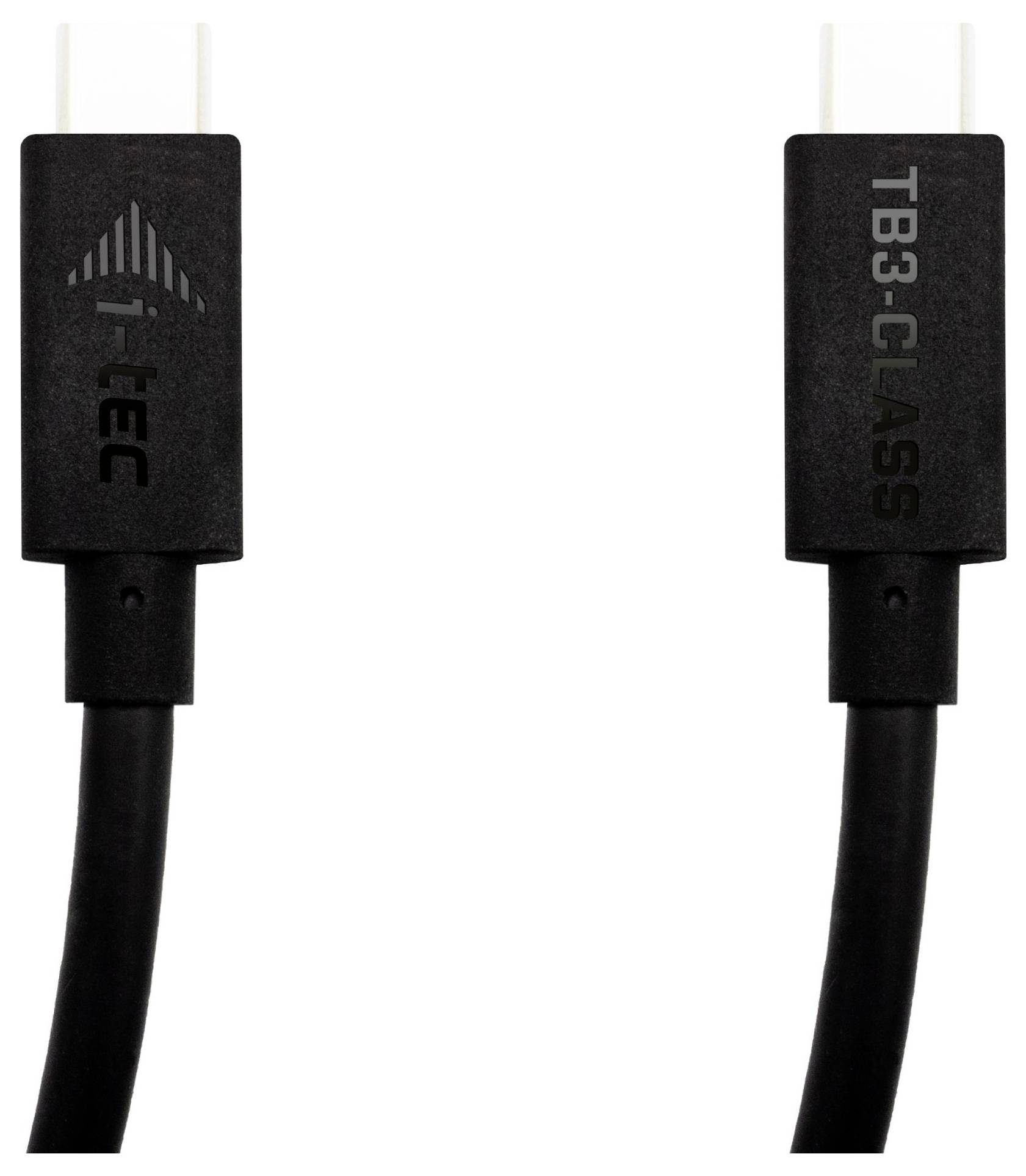 USB-C kábel s dvoma samčími konektormi. Vľavo je logo i-tec, vpravo je vytlačený nápis 'TB3-C-CLASS'.