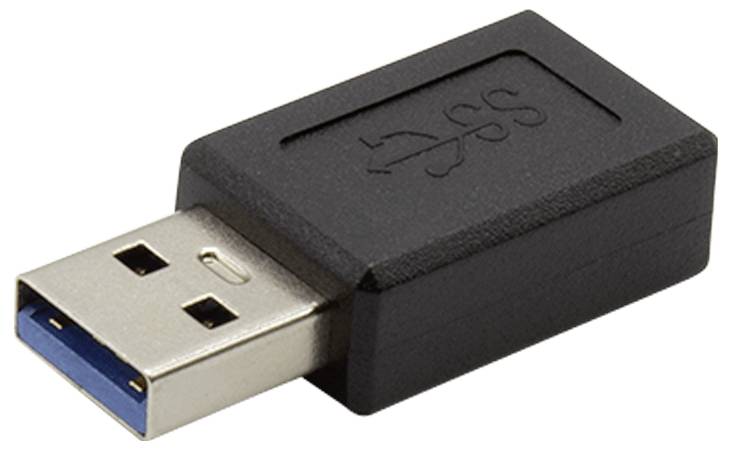 Čierny USB 3.0 adaptér s modrým vnútorným konektorom je zobrazený, často používaný pre rýchly prenos dát.