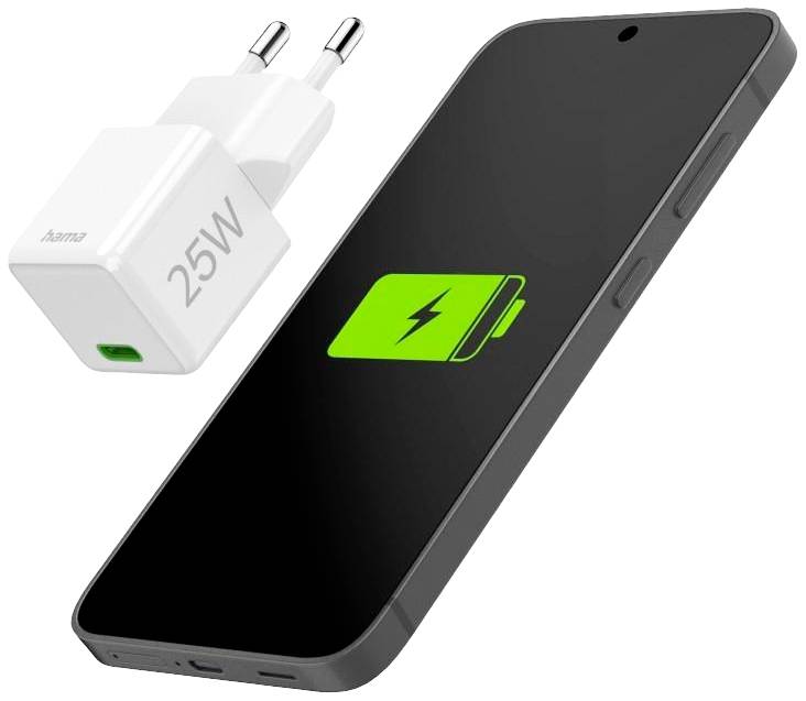 Smartfón sa nabíja 25W nabíjačkou, ktorá je signalizovaná zeleným symbolom batérie na obrazovke.