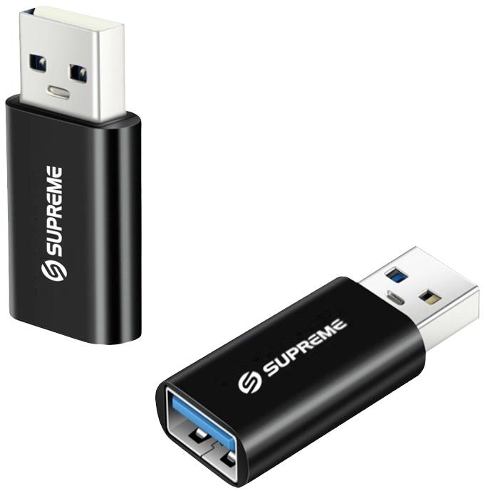 Dva čierne USB disky s nápisom 'Supreme', jeden stojaci, druhý ležiaci.
