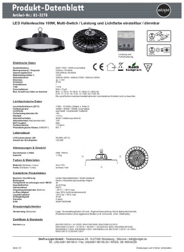 mlight 81-3278 81-3278 LED svietidlo pre haly LED  LED  55 W, 75 W, 100 W čierna