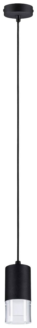 Čierna závesná lampa s elegantným dizajnom a priesvitným tienidlom, vhodná do moderných interiérov.