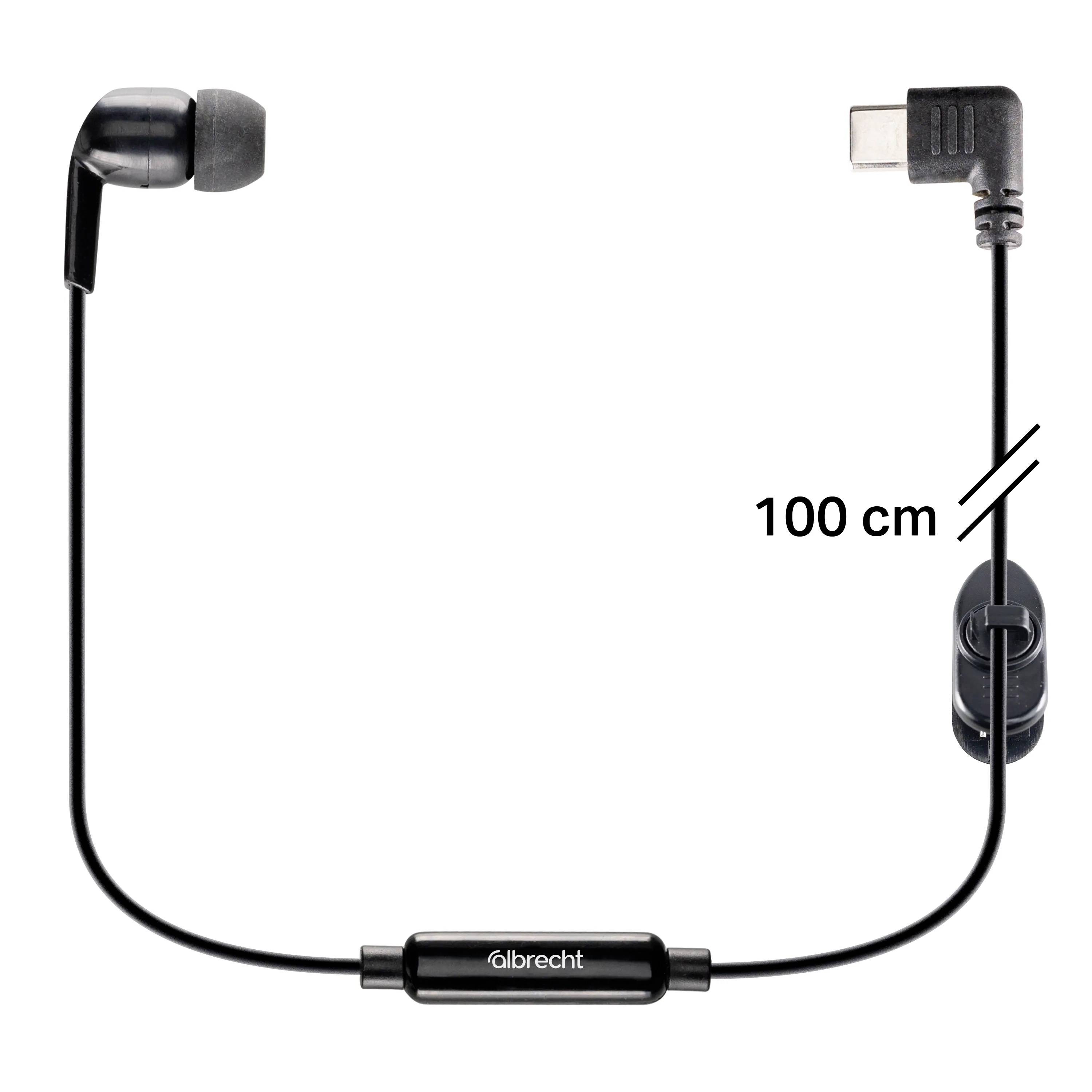 Čierne slúchadlá do uší s 100 cm káblom a USB-C konektorom, vhodné pre smartfóny.