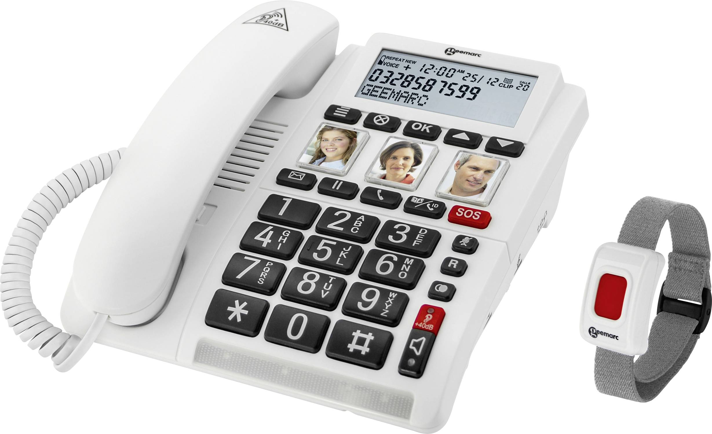 Geemarc CL610 Telefono a filo per anziani Tasti con foto, Vivavoce, compatibile con apparecchi acustici, con dispositivo per chiamate demergenza, Segn