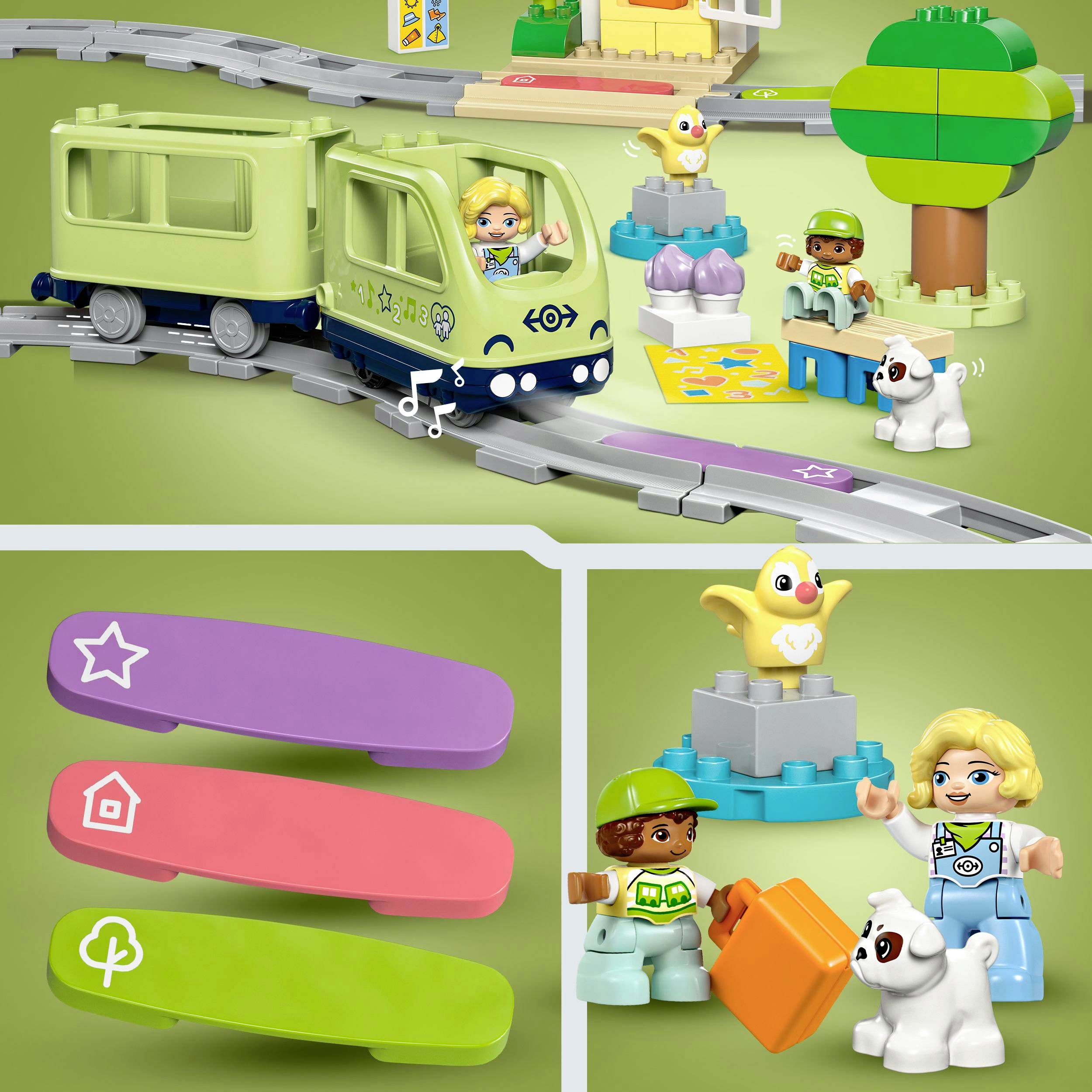 Súprava na hranie obsahujúca vlak, figúrky dieťaťa a dospelého, psa a ďalšie doplnky k hre.