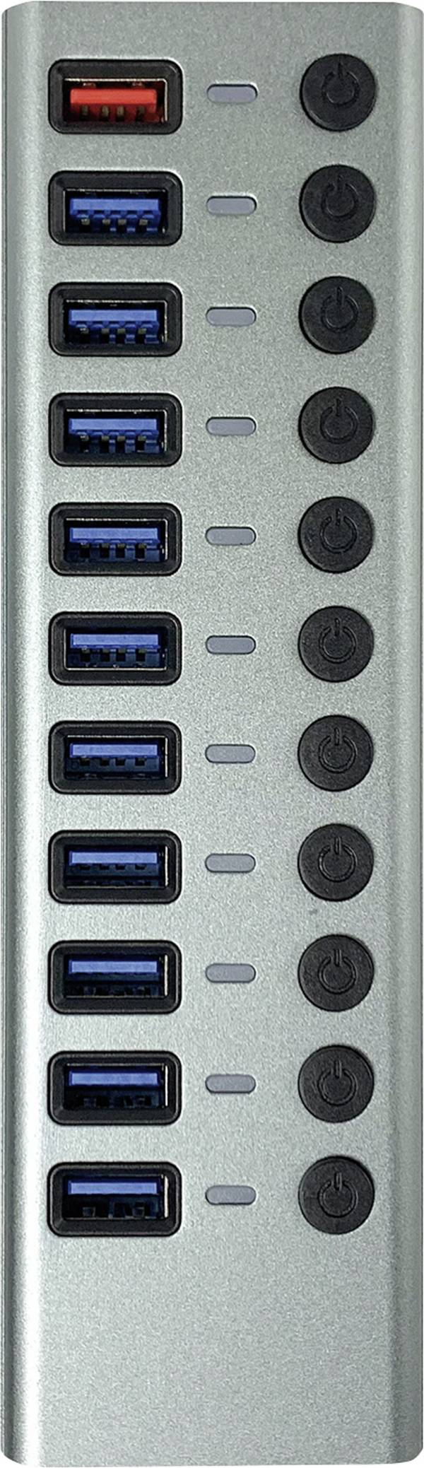 Maxtrack CH12L 10 portů USB Hub možné spínať jednotlivo striebornosivá