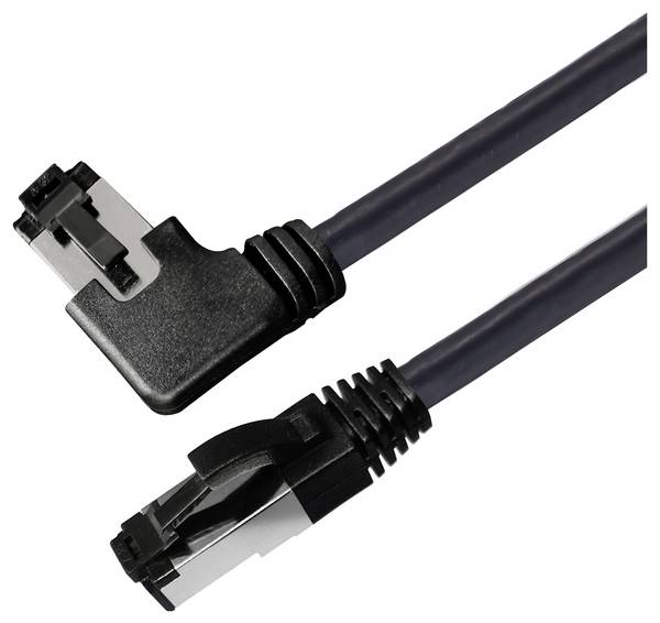 Maxtrack TI51-1L RJ45 sieťové káble, prepojovacie káble CAT 8.1 S/FTP 1 m čierna 90 ° Zatočený doprava, jednoduché tienenie 1 ks