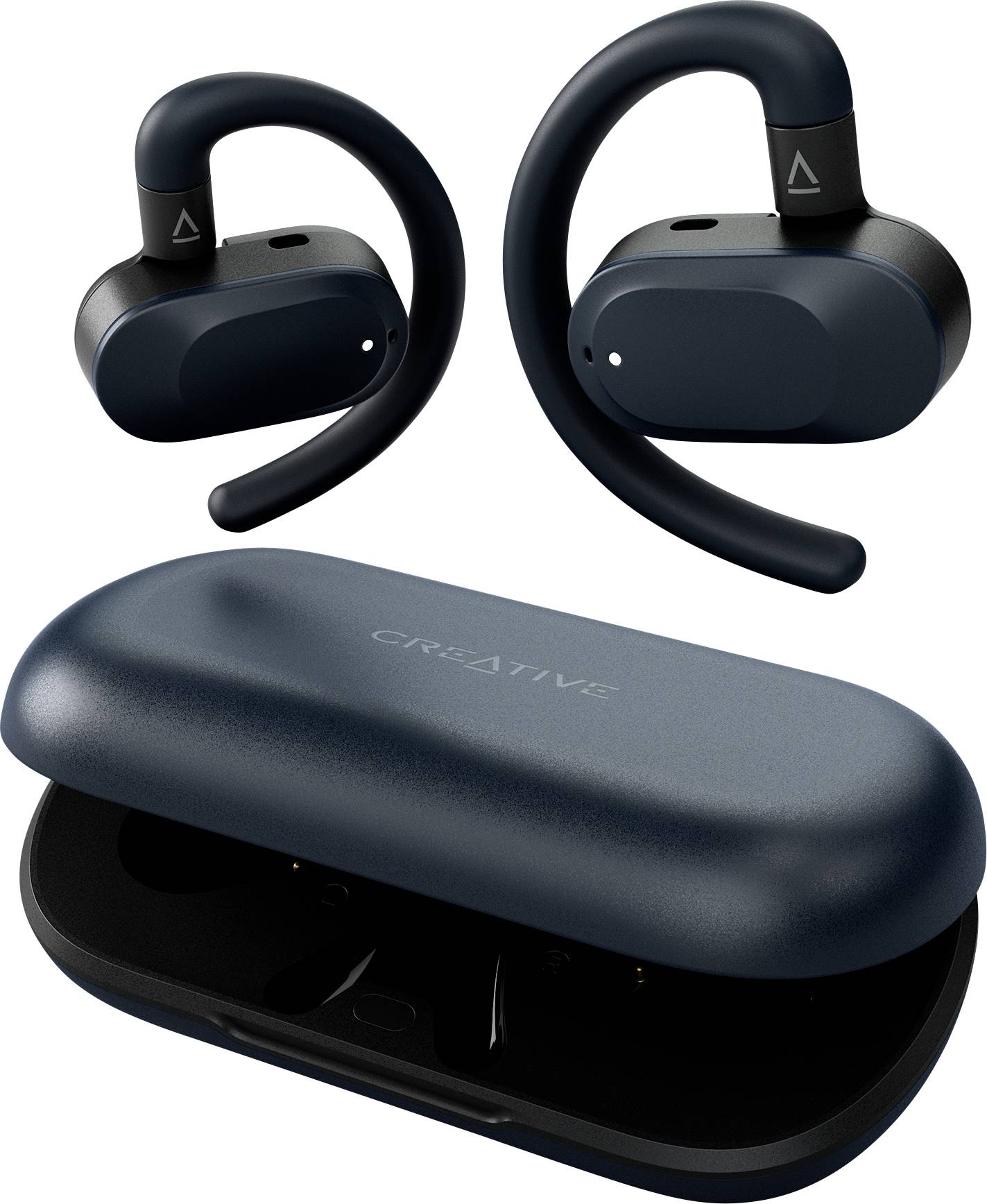 Creative Outlier GO TWS On Ear-headset Bluetooth® Stereo Sort Svedresistent, Vandbestandig, Batteriladevisning, Inkl. opladnings- og dockingstation