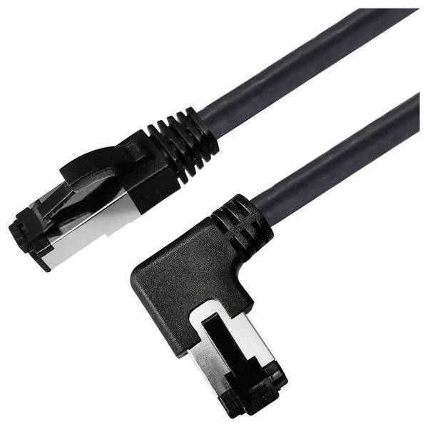 Maxtrack TI52-0,5L RJ45 sieťové káble, prepojovacie káble CAT 8.1 S/FTP 0.50 m čierna 90 ° Zatočený doľava, jednoduché tienenie 1 ks
