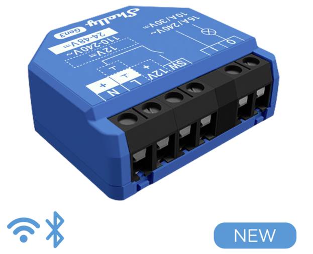 Shelly Shelly 1 Gen 3 Attuatore interruttore Bluetooth, Wi-Fi