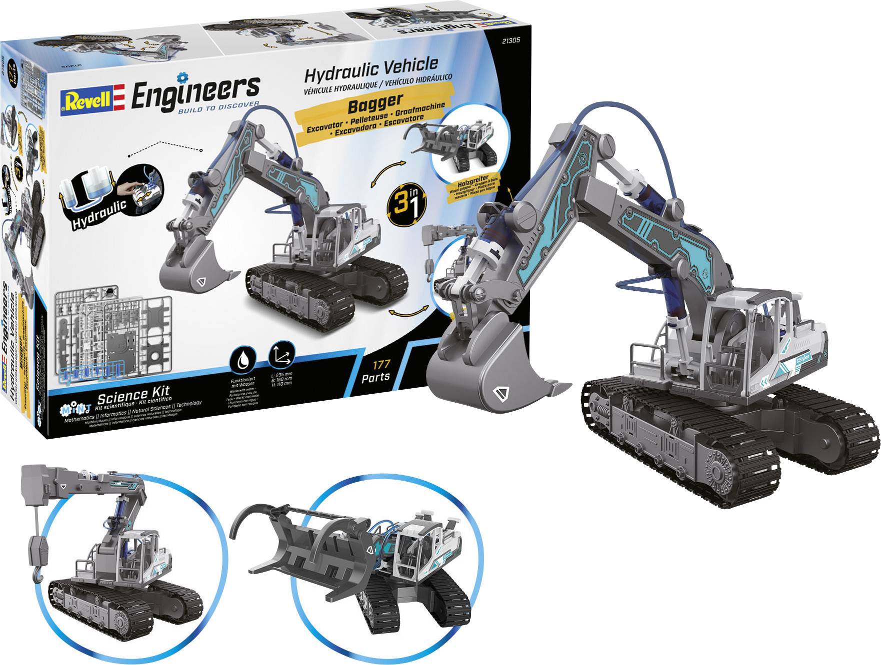 Modellino funzionante radiocomandato Revell Engineers 21305 Hydraulic Excavator 3in1 1:24 Elettrica In kit da costruire