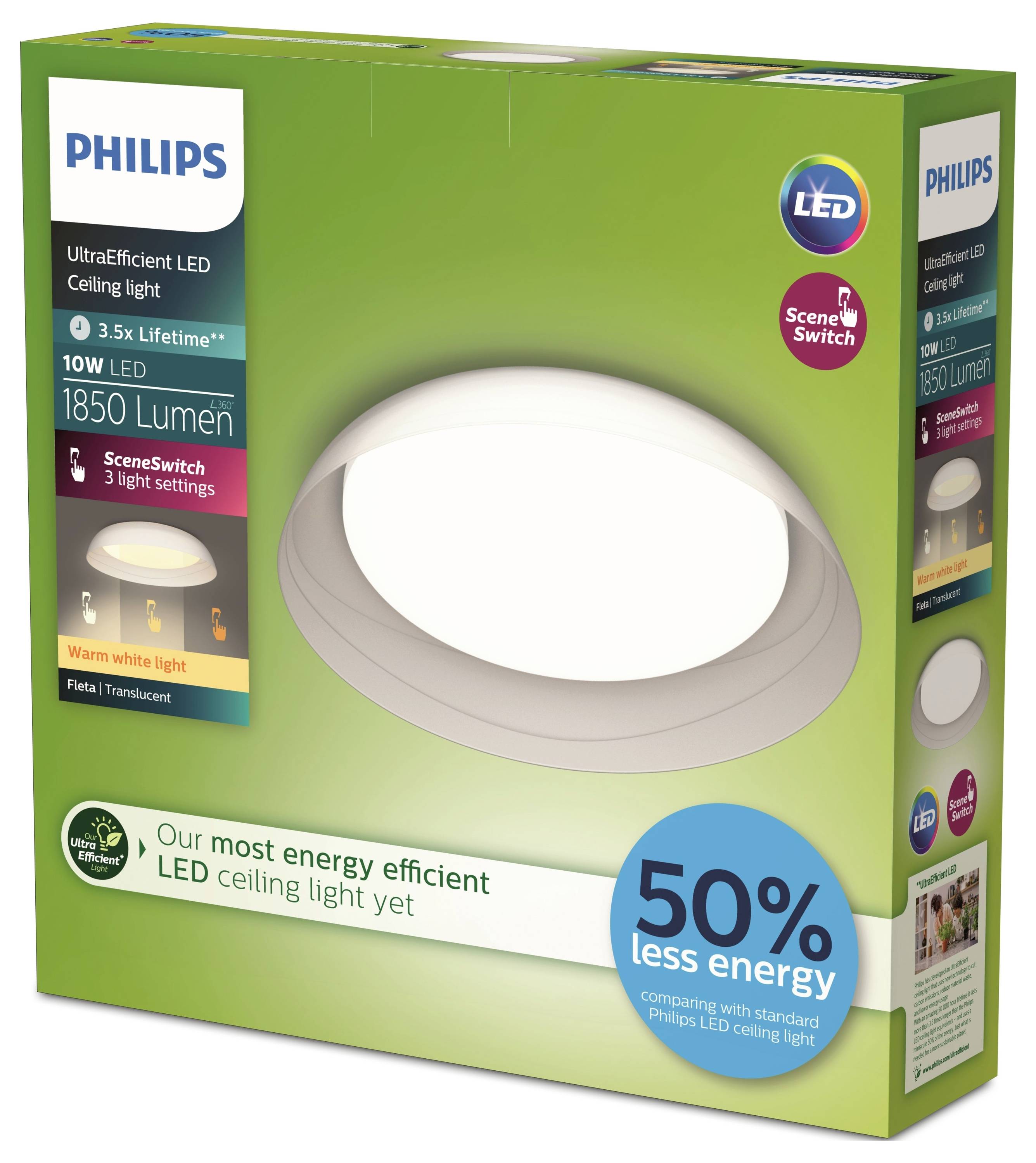 Philips LED stropné svietidlo, 1850 lúmenov, tri svetelné nastavenia, o 50 % nižšia spotreba energie, dlhodobo výkonné, teplé biele svetlo.
