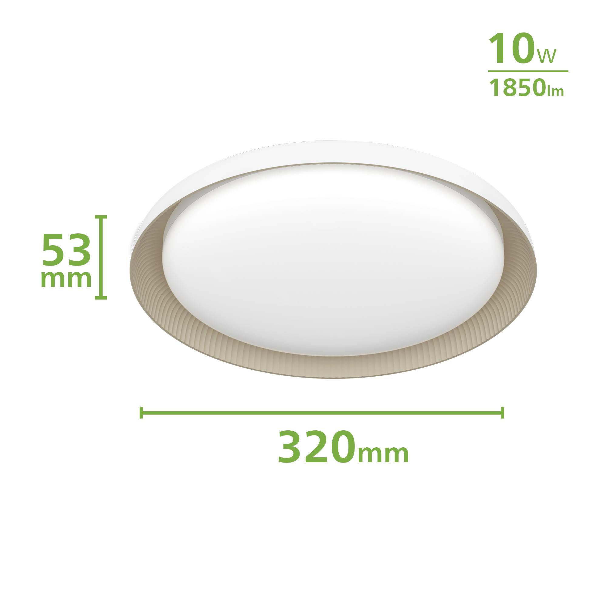 Okrúhle LED stropné svietidlo, priemer 320 mm, výška 53 mm, 10 wattov, 1850 lúmenov.