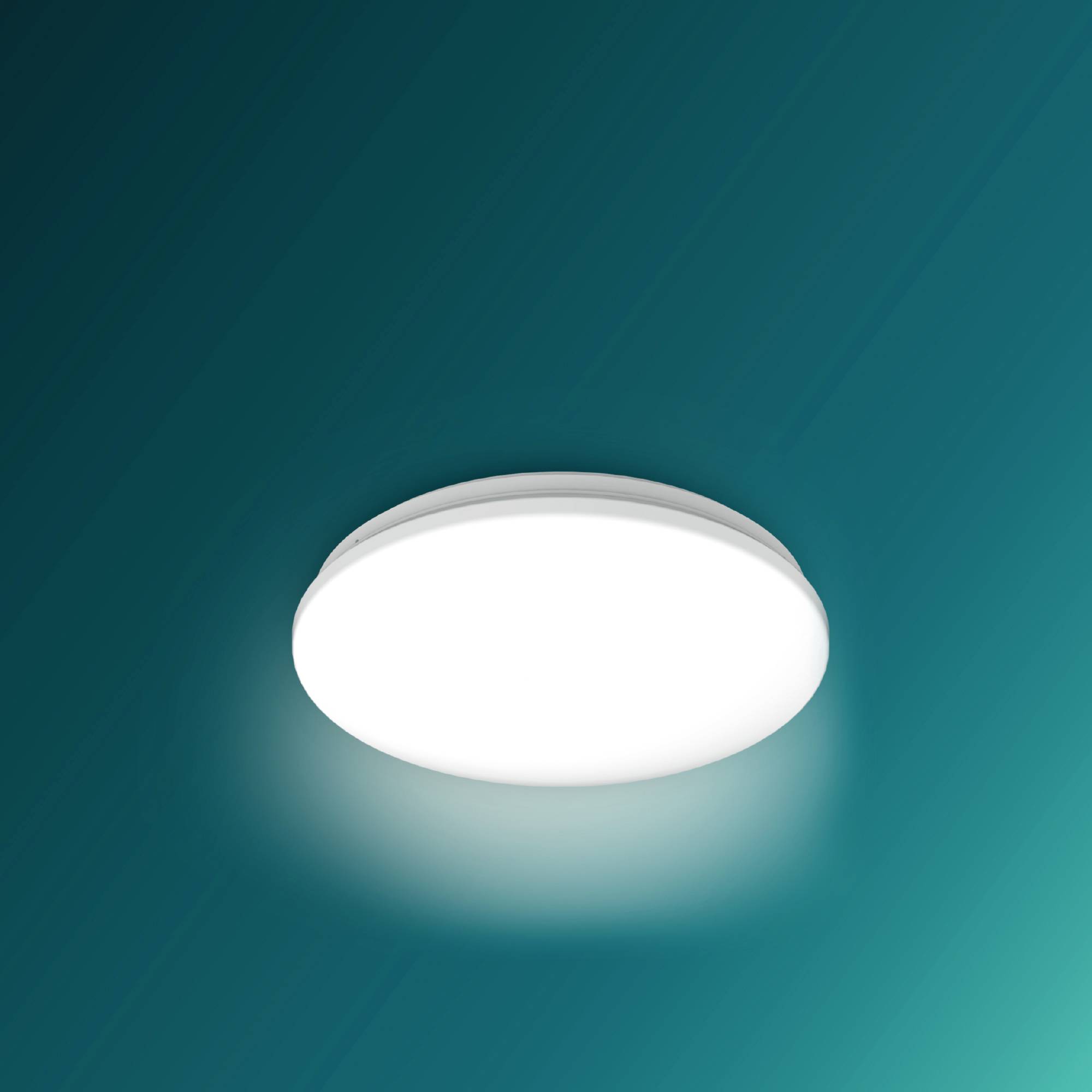 Kruhové, žiariace svetlo na tmavozelenej pozadí. Vytvára okolo seba jemnú svietiace oparu.