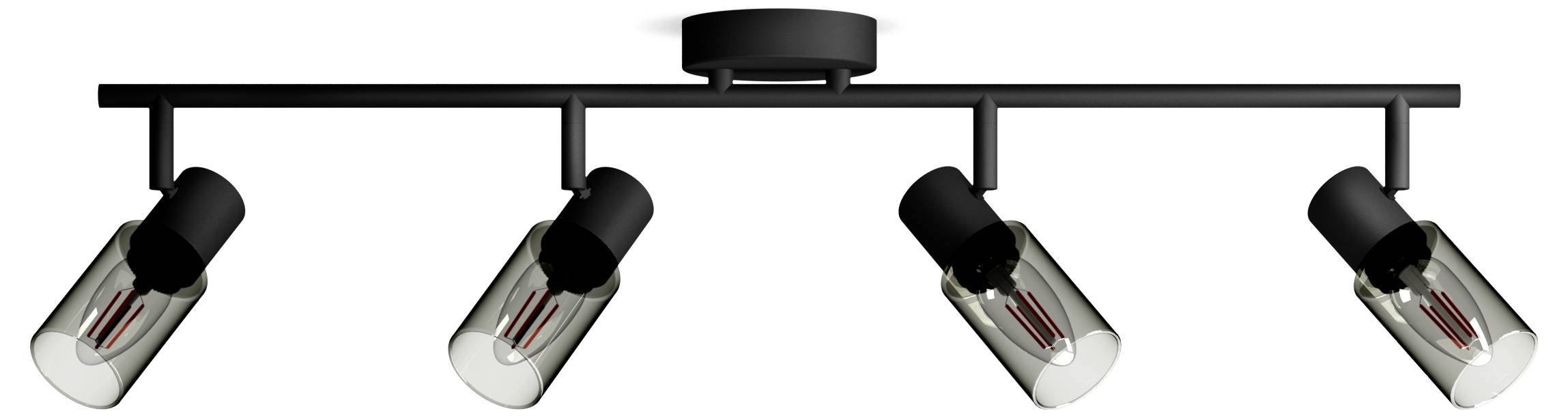 Čierna kovová svetelná lampa so štyrmi nastaviteľnými reflektormi