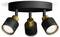 Čierne stropné svietidlo s tromi nastaviteľnými, perforovanými svetlami s mosadzným akcentom. Ideálne pre moderný interiér.