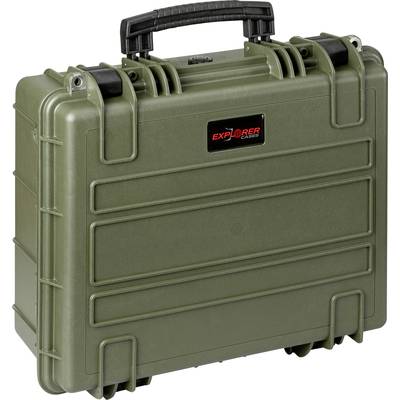Olivovozelený, robustný kufor s rukoväťou a logom 'EXPLORER CASE'. Vhodný pre bezpečný transport citlivých zariadení.