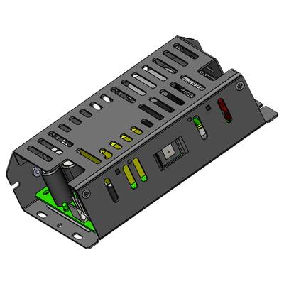 Kovový kryt s vetrácími otvormi a montážnymi úchytmi, pravdepodobne slúži ako ochranný obal pre elektronické komponenty.