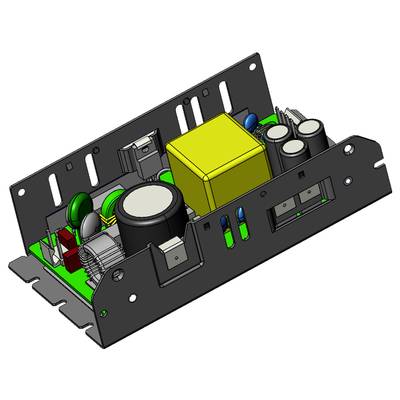 Elektronický spínací modul v obdĺžnikovom puzdre, s veľkými kondenzátormi a žltým transformátorom v strede.