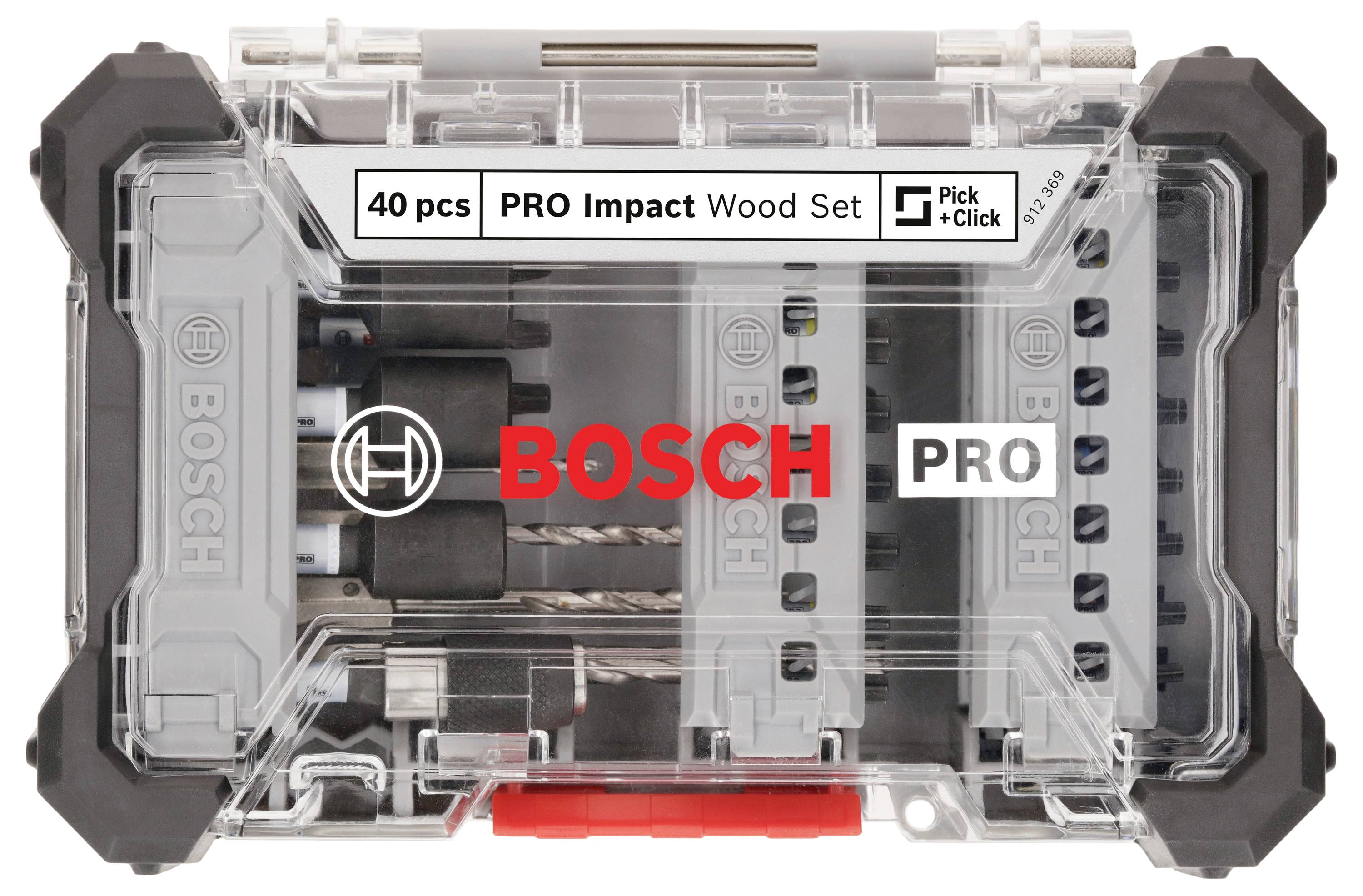 Sada vrtákov a bitov Bosch PRO Impact Wood so 40 kusmi v priehľadnom úložnom boxe. Ideálna pre prácu s drevom.