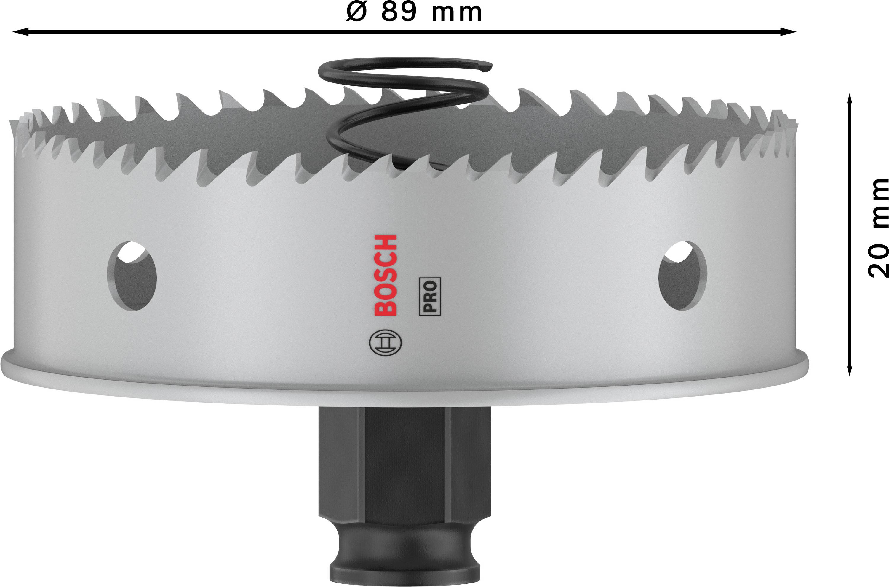 Korunka na rezanie kovov s priemerom 89 mm, výškou 20 mm, vhodná pre profesionálne použitie. Názov značky a špirálový vrták viditeľné.