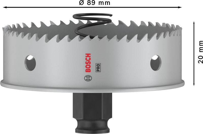 Kotúč pílového listu s priemerom 89 mm a výškou 20 mm, označený ako 'Bosch Pro'.