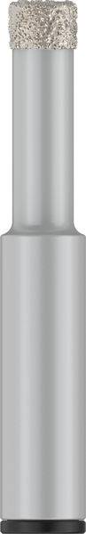 Strieborný vrták alebo fréza s hladkým povrchom a vrúbkovanou hlavou, pravdepodobne vhodný pre presné obrábanie kovu.