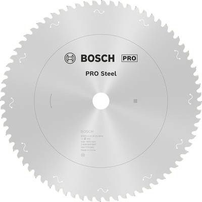 Kotúč pílového listu s nápisom 'BOSCH PRO Steel', vhodný na rezanie ocele; rovnomerne rozmiestnené zuby, hladký strieborný povrch.
