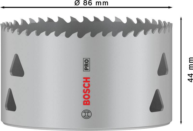 Kotúč pílového listu 'Bosch Pro', priemer 86 mm, výška 44 mm, šedý kov s ostrými zubami, vhodný na presné rezy.