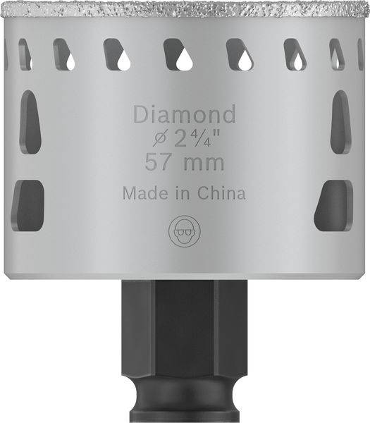 Vŕtacia koruna s diamantovým povrchom, priemer 57 mm, vyrobená v Číne.
