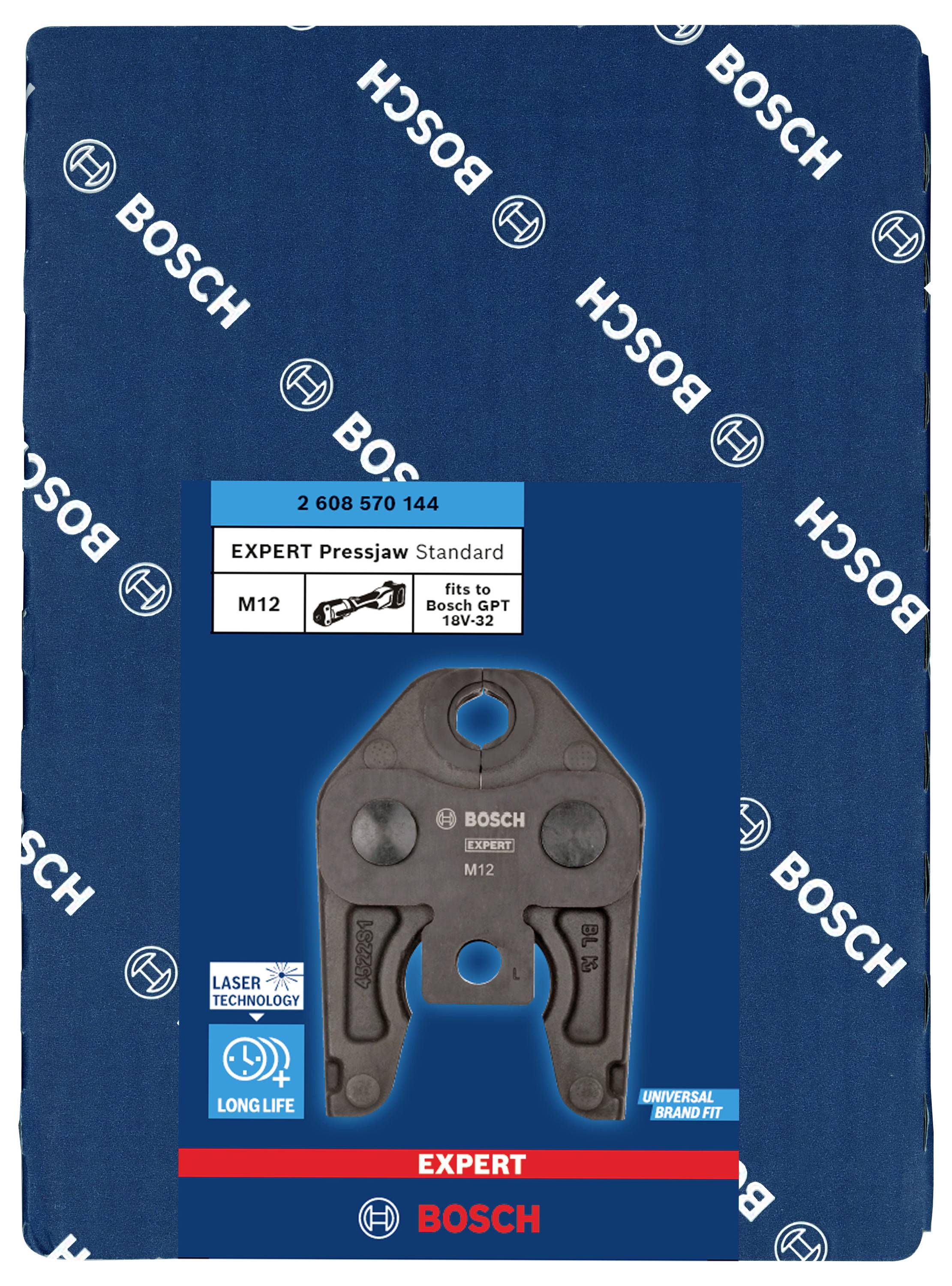 Obal s nápisom 'Bosch Expert Pressjaw', vhodný pre 'Bosch GPT 19Y-32'. Logo a značka 'Bosch' viackrát vytlačené.