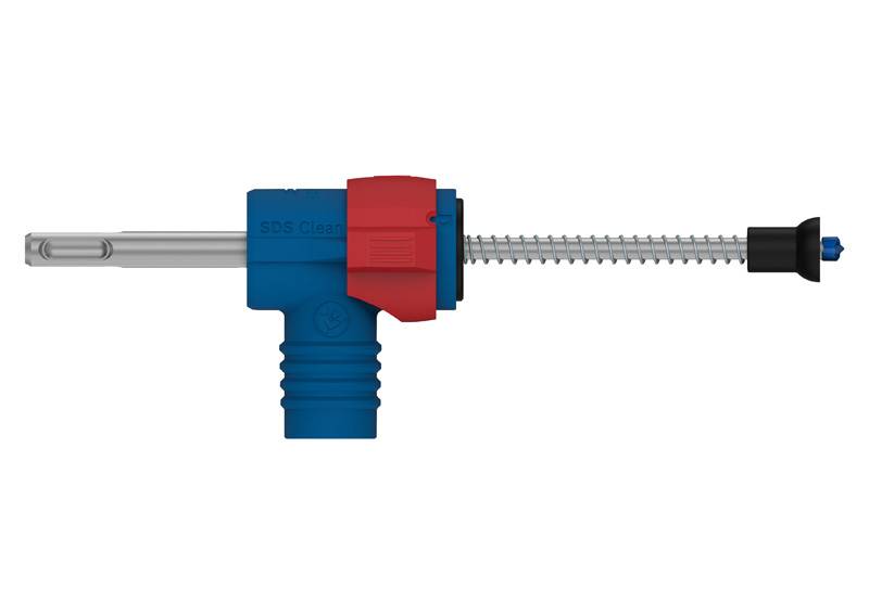 Plastový komponent v modrej a červenej farbe s kovovým skrutkou. Má na sebe nápisový text 'SDS Classic'.