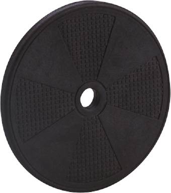 Čierna kotúčová činka s textúrovaným povrchom a centrálnym otvorom, vhodná na silový tréning.