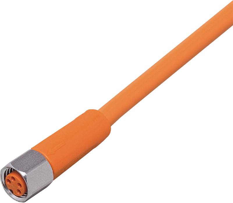 Oranžový kábel so svorkou na jednom konci, vhodný na prepojenie v elektronických alebo mechanických zariadeniach.