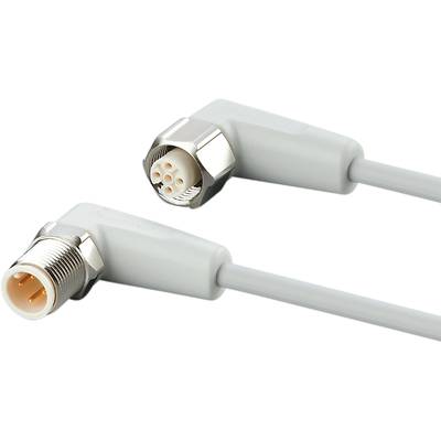 Sivý elektrický prepojovací kábel s okrúhlym kovovým konektorom a viacerými pinmi. Vhodný pre elektronické zariadenia alebo priemyselné aplikácie.