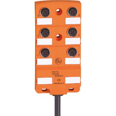 Oranžové zariadenie s nápisom 'SplitterBox', štyrmi okrúhlymi konektormi a sériovým číslom. Logo v strede.
