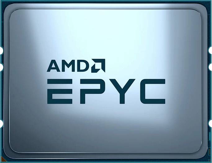 AMD EPYC procesor v detailnom zábere, strieborné puzdro s nápisom 'AMD EPYC'. Kancelársky a dátový center kontext.