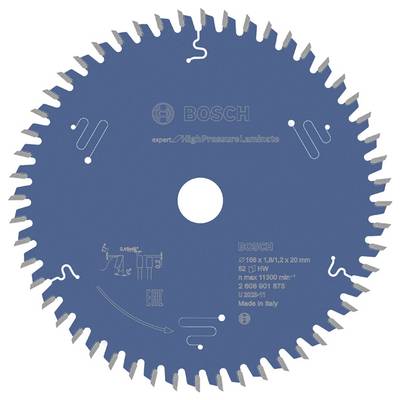 Pílový list Bosch s modrým pozadím, vhodný pre vysokotlakový laminát, 56 zubov, priemer 160x1.8/1.2x20 mm, vyrobené v Taliansku.