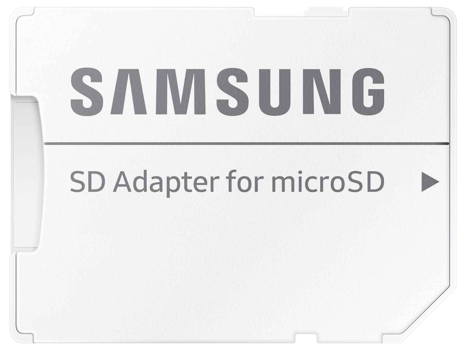 Biely Samsung SD adaptér pre microSD karty, s čiernym textom 'SD Adapter for microSD'.