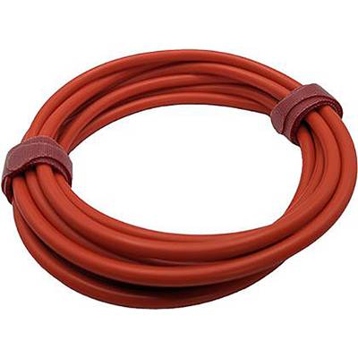 Červený elastický kábel, zvinutý do kruhu a zaistený dvoma suchými zipsami.