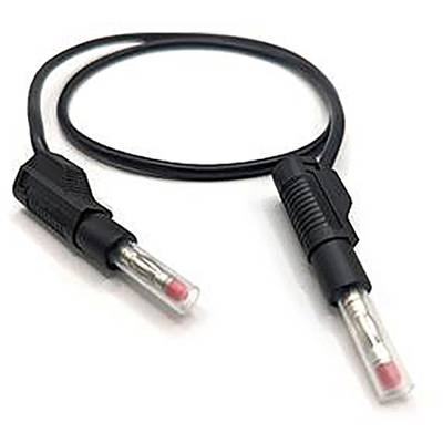 Čierne audio kábel s dvoma konektormi, každý s priehľadnými koncami a červenými značkami vo vnútri.