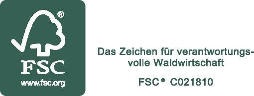 Logo FSC s jednoducho štylizovaným stromom, vedľa textu: "Znak zodpovedného lesného hospodárstva" a "FSC® C021810".