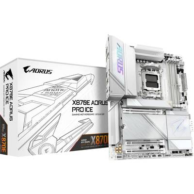 Základná doska a obal s nápisom 'AORUS X670E PRO'. Základná doska má veľa konektorov, RGB podsvietenie a je vhodná na hranie hier.