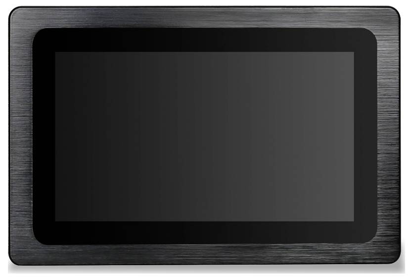 Tablet s čiernym rámom a prázdnou obrazovkou, ležiaci na hladkom povrchu.