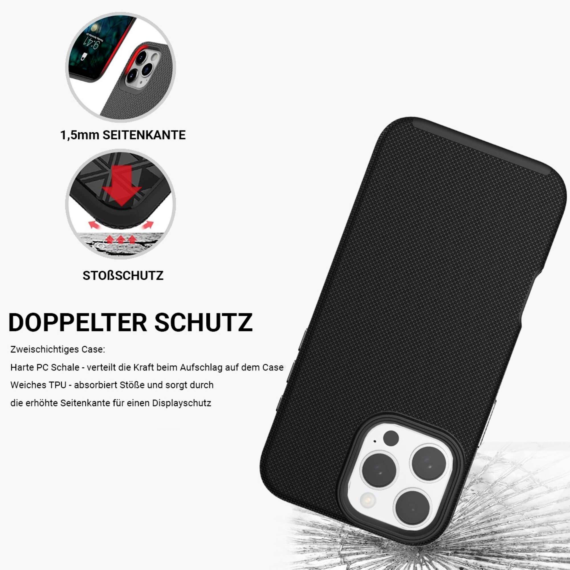 Dvojvrstvový obal na mobil s tvrdým PC krytom a vyvýšenými hranami poskytuje dvojitú ochranu pred nárazmi a údermi pre smartfón.
